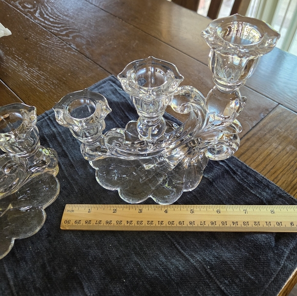 Elegant  "Caprice" Cambridge Glass Cascading Swirl 3 Lite Candle Holder Pair - Picture 10 of 10